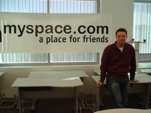 The founder at the MySpace office, 2005